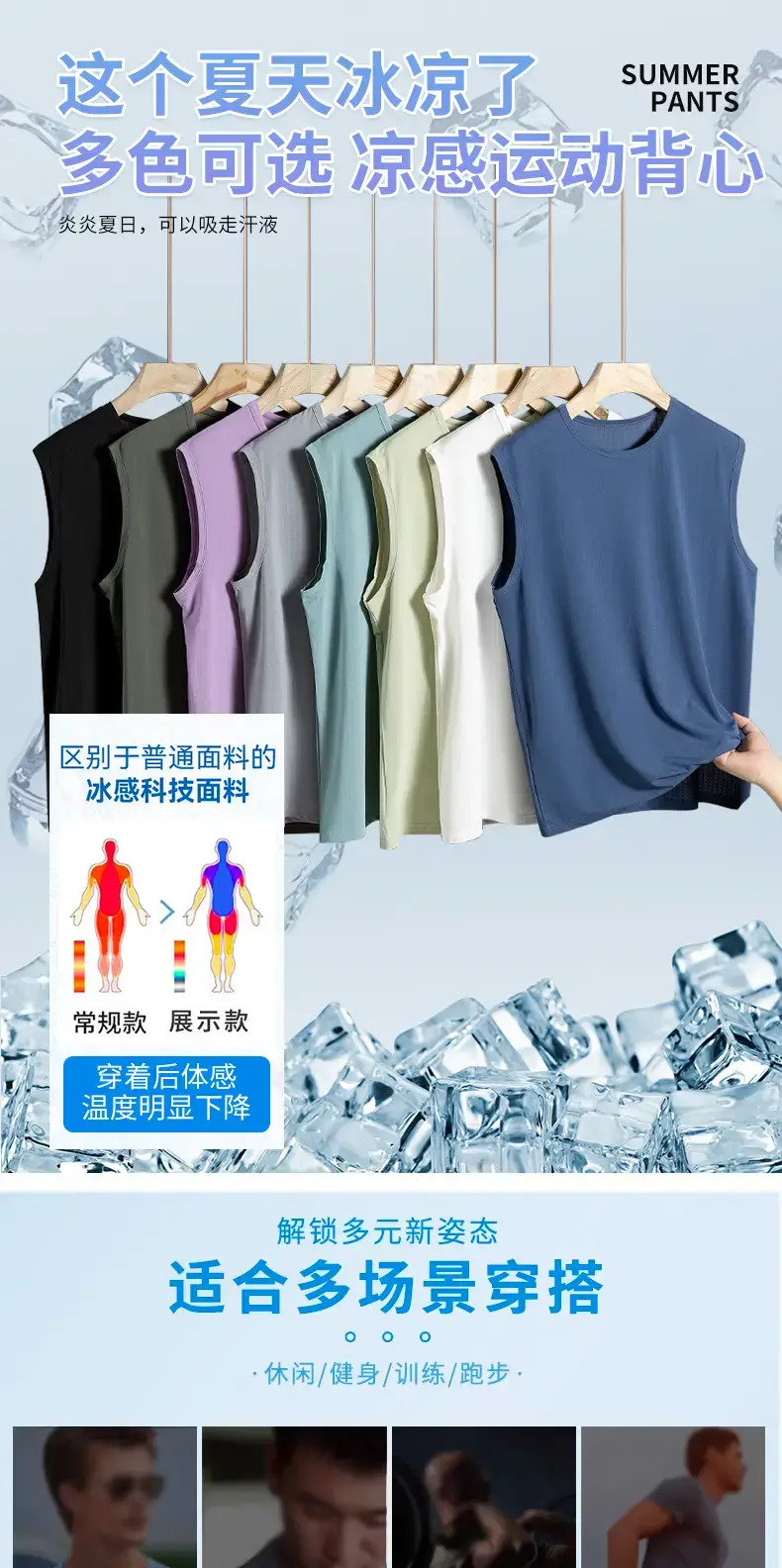Men's Ice Silk Sleeveless Vest Multi Color Summer Wear — feature 1