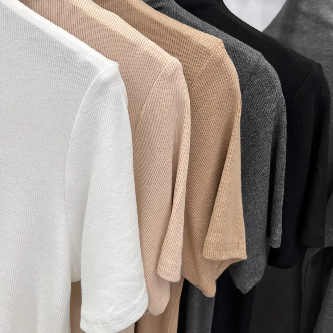 Half-High Collar Ribbed Short-Sleeve T-Shirt for Women, 2026 Summer New Style, Suitable for Layering under a Suit, Trendy Modal Top — feature 1