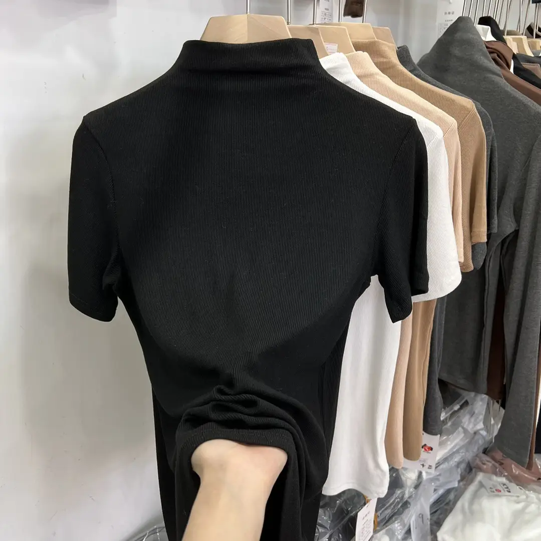 Half-High Collar Ribbed Short-Sleeve T-Shirt for Women, 2026 Summer New Style, Suitable for Layering under a Suit, Trendy Modal Top — feature 10