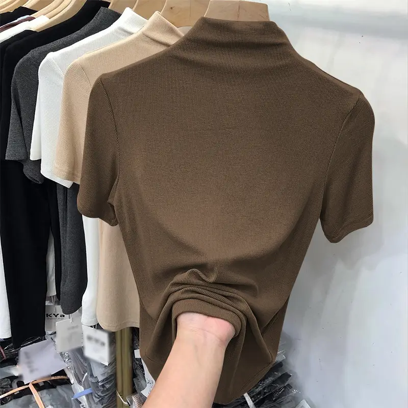 Half-High Collar Ribbed Short-Sleeve T-Shirt for Women, 2026 Summer New Style, Suitable for Layering under a Suit, Trendy Modal Top — feature 3