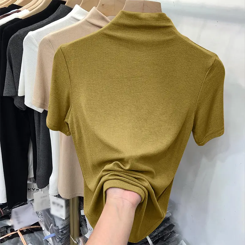 Half-High Collar Ribbed Short-Sleeve T-Shirt for Women, 2026 Summer New Style, Suitable for Layering under a Suit, Trendy Modal Top — feature 4