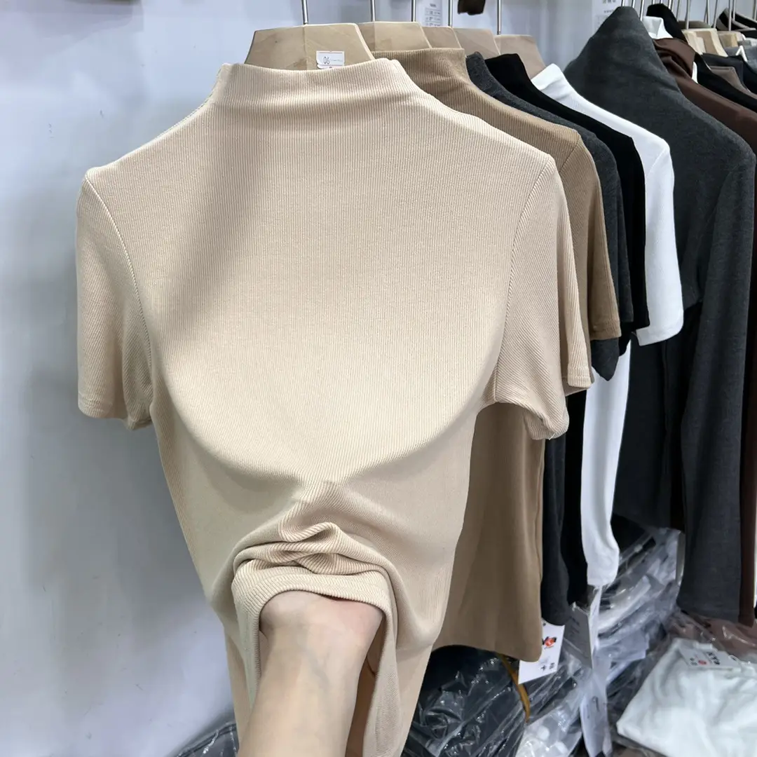 Half-High Collar Ribbed Short-Sleeve T-Shirt for Women, 2026 Summer New Style, Suitable for Layering under a Suit, Trendy Modal Top — feature 5