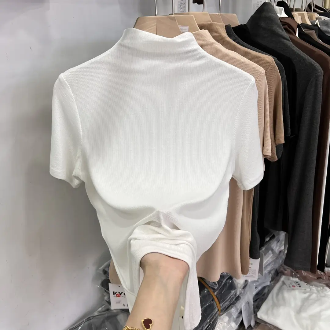 Half-High Collar Ribbed Short-Sleeve T-Shirt for Women, 2026 Summer New Style, Suitable for Layering under a Suit, Trendy Modal Top — feature 6