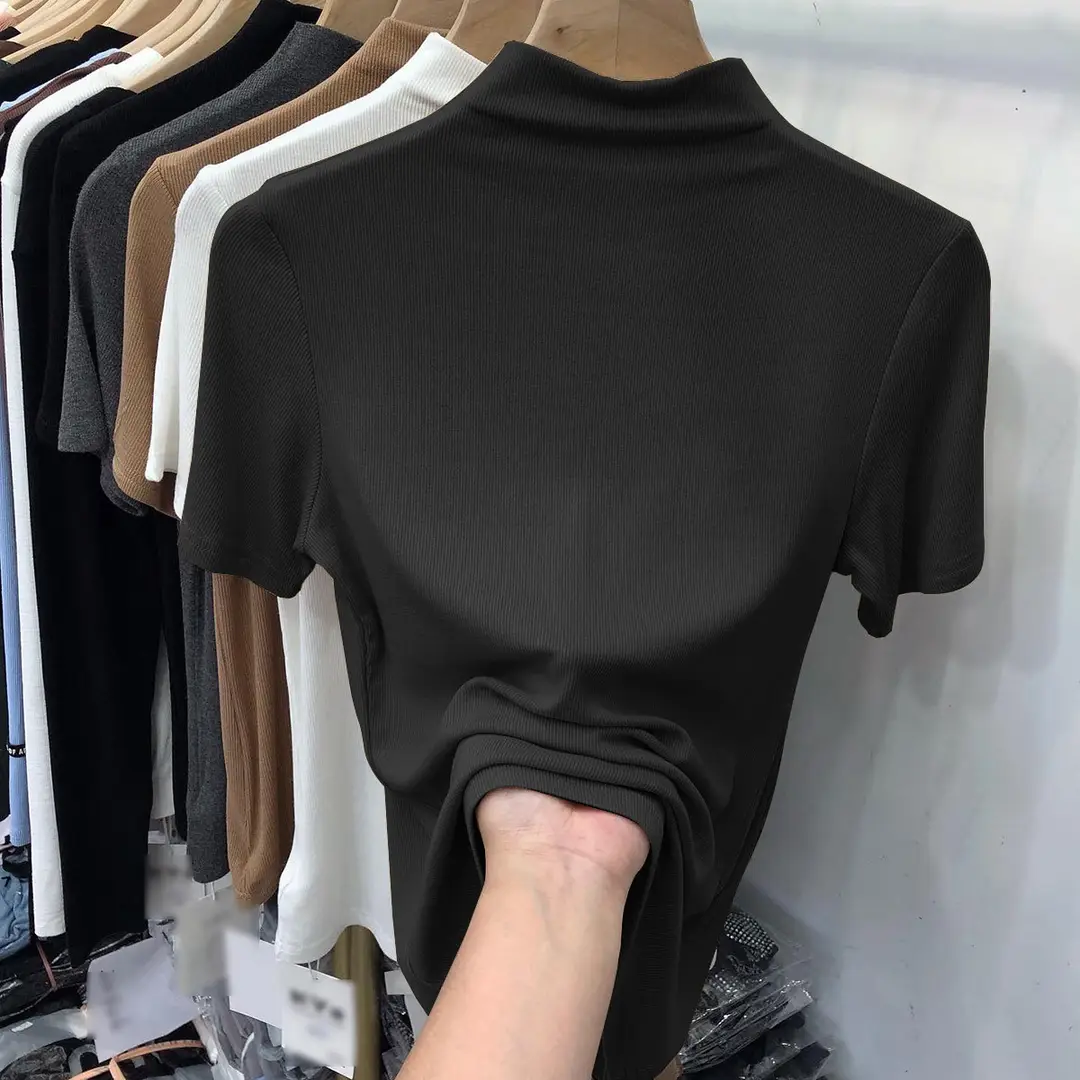 Half-High Collar Ribbed Short-Sleeve T-Shirt for Women, 2026 Summer New Style, Suitable for Layering under a Suit, Trendy Modal Top — feature 9