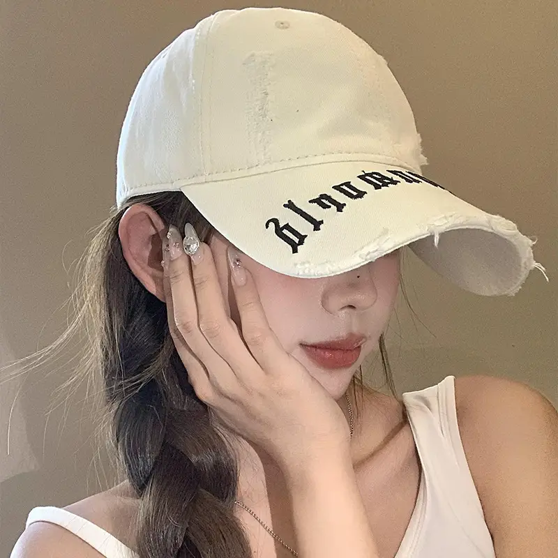 Women's Beige Hole-Made Baseball Cap Extra-large - Image 9