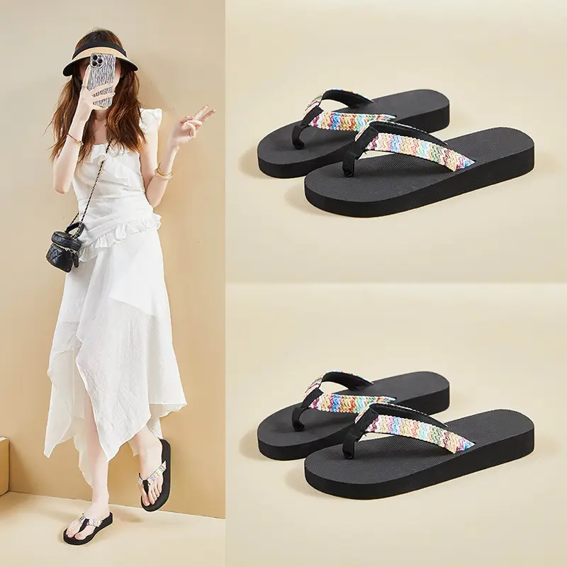 Summer New Cross-border Miafeng Internet Celebrated Popular Women's Flip Flops Handmade Hemp Rope Fabric Non-slip Flip Flops - Image 3