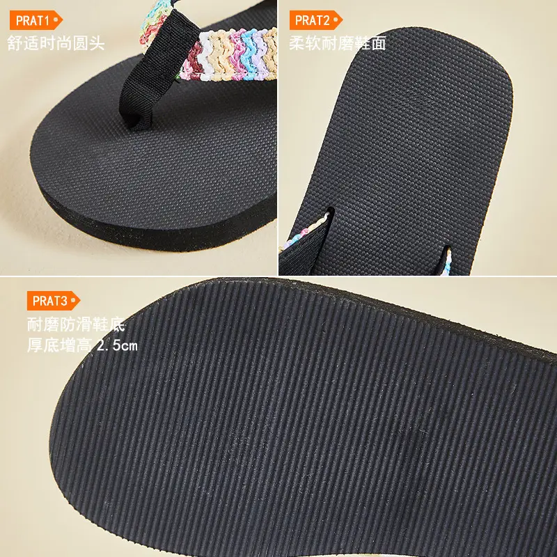 Summer New Cross-border Miafeng Internet Celebrated Popular Women's Flip Flops Handmade Hemp Rope Fabric Non-slip Flip Flops - Image 5