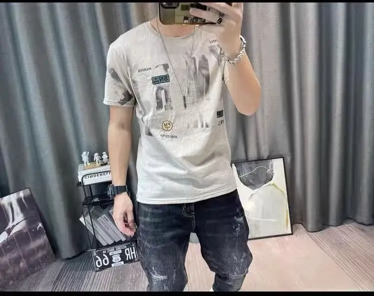 Men Printed Ice Silk T-Shirt Black Summer Casual — feature 10
