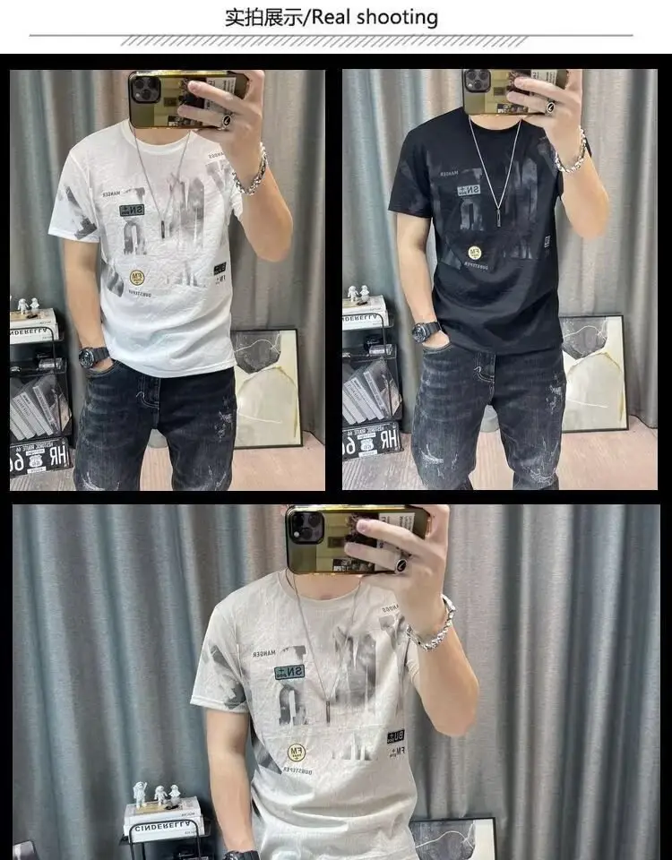 Men Printed Ice Silk T-Shirt Black Summer Casual — feature 11
