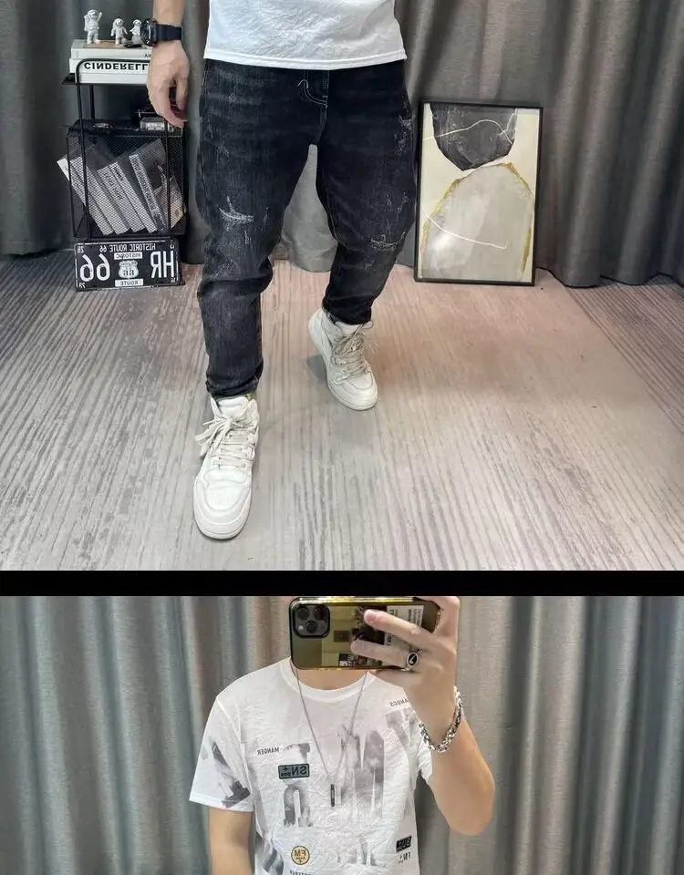 Men Printed Ice Silk T-Shirt Black Summer Casual — feature 14