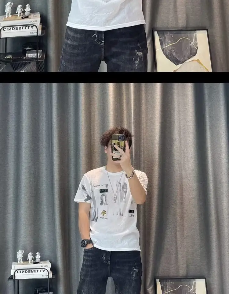 Men Printed Ice Silk T-Shirt Black Summer Casual — feature 15