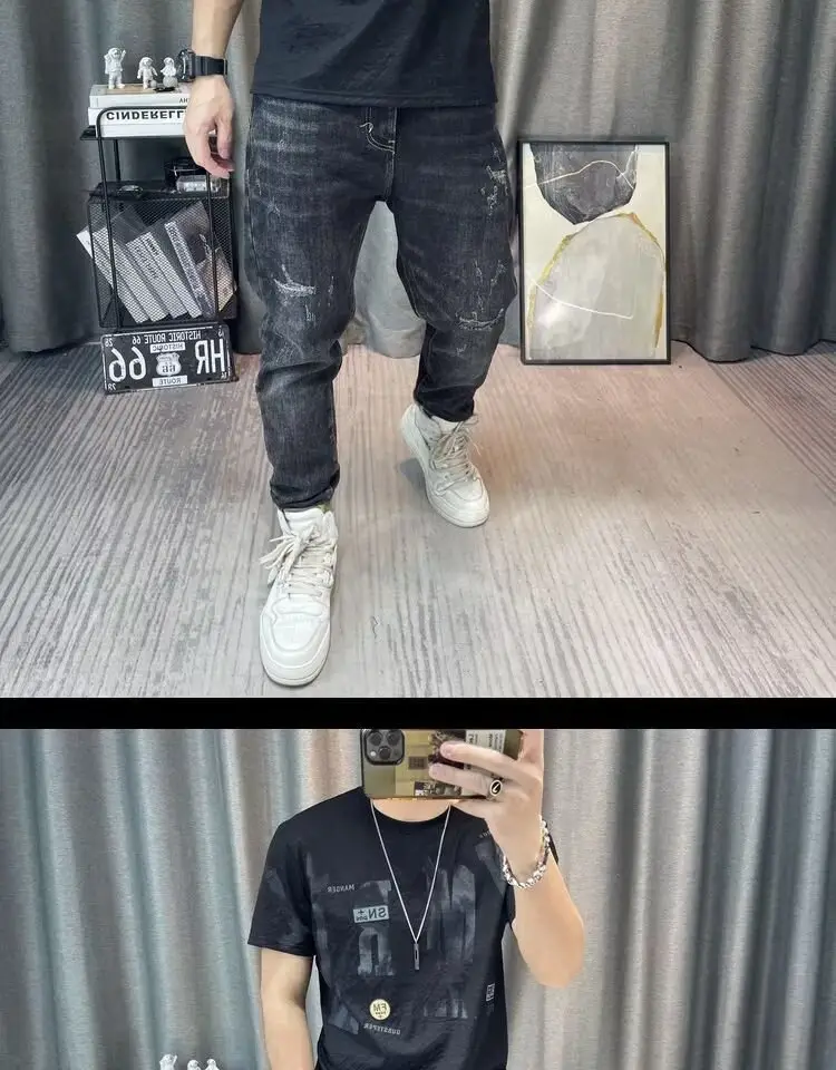 Men Printed Ice Silk T-Shirt Black Summer Casual — feature 18