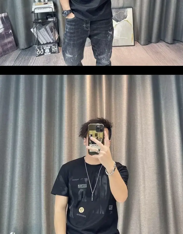 Men Printed Ice Silk T-Shirt Black Summer Casual — feature 19