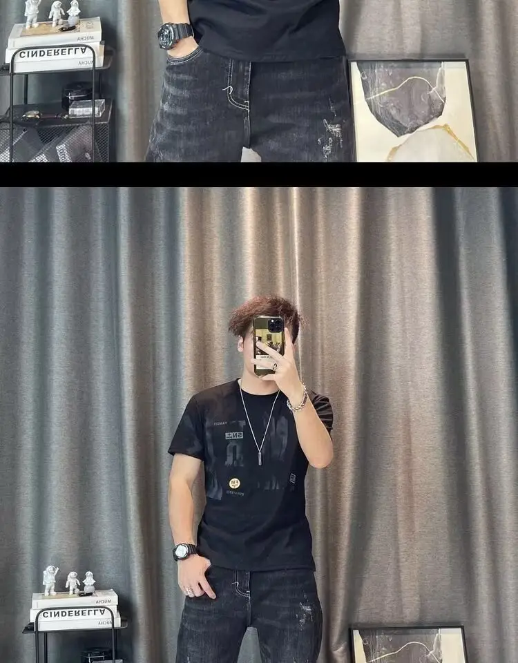 Men Printed Ice Silk T-Shirt Black Summer Casual — feature 20