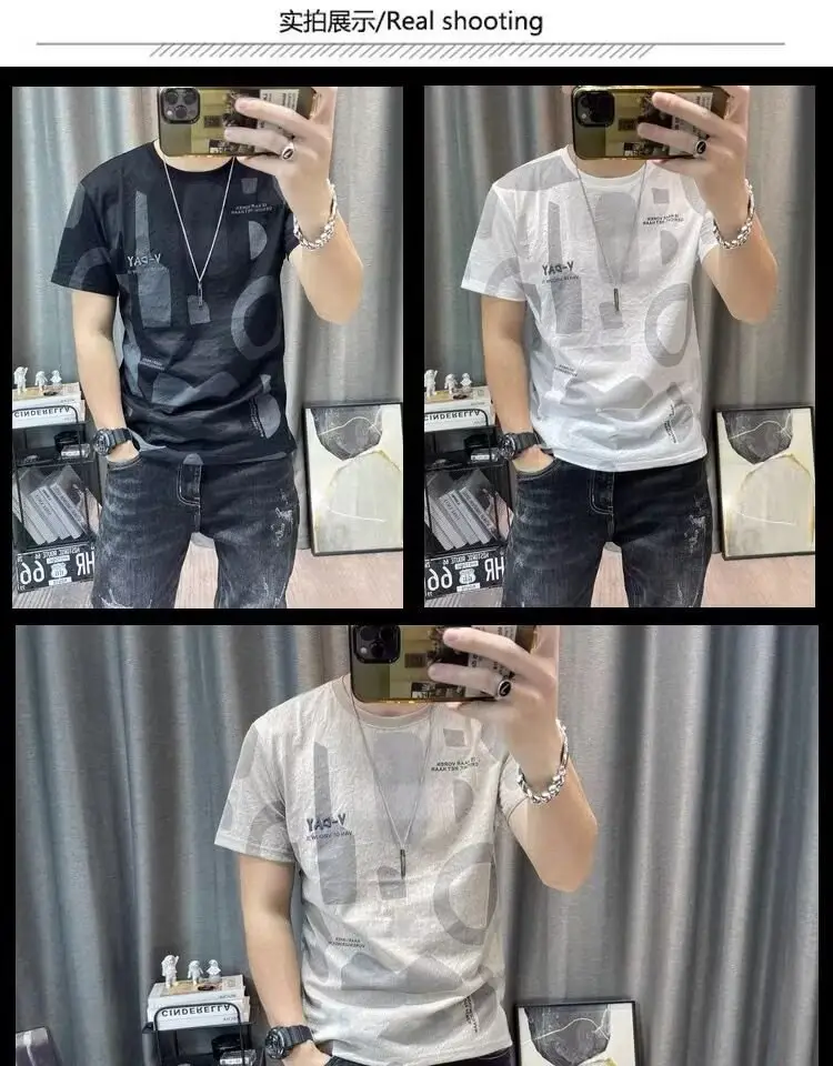 Men Printed Ice Silk T-Shirt Black Summer Casual — feature 21