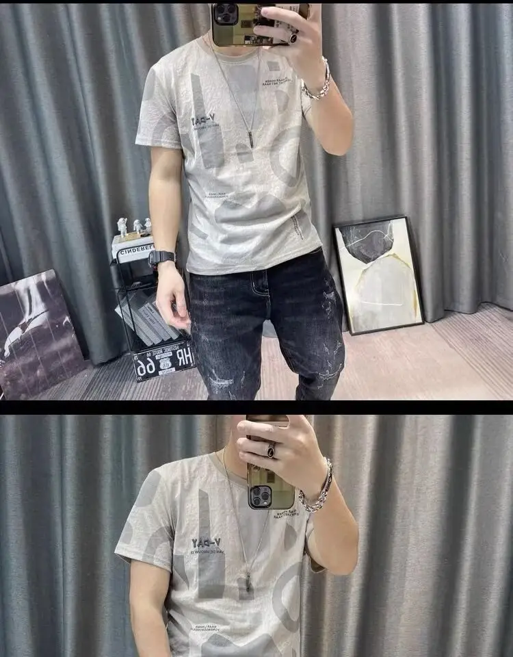 Men Printed Ice Silk T-Shirt Black Summer Casual — feature 25