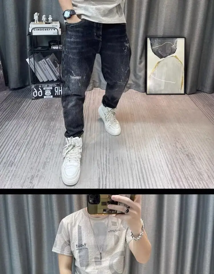 Men Printed Ice Silk T-Shirt Black Summer Casual — feature 26