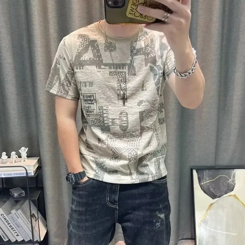 Men Printed Ice Silk T-Shirt Black Summer Casual — feature 28