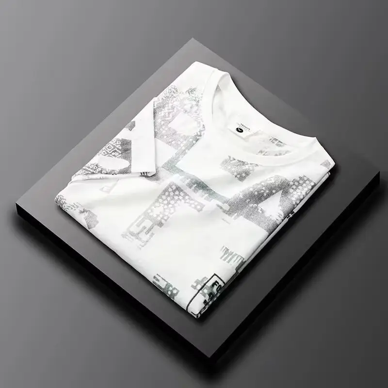 Men Printed Ice Silk T-Shirt Black Summer Casual — feature 30