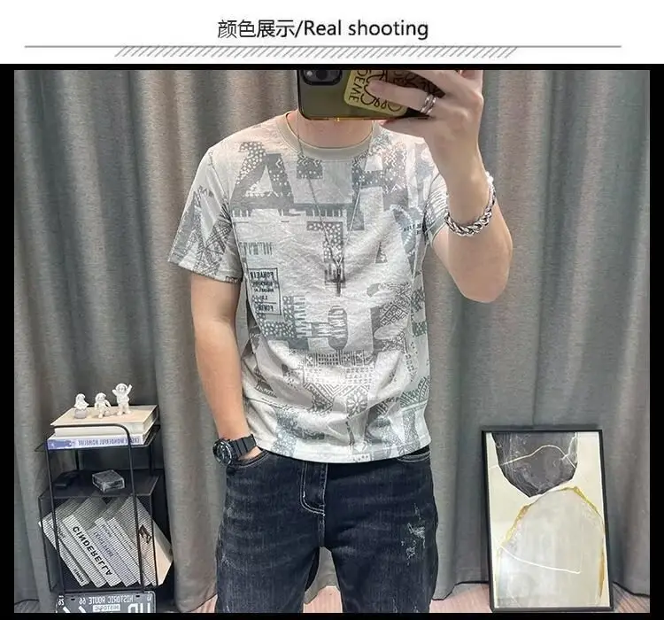 Men Printed Ice Silk T-Shirt Black Summer Casual — feature 31