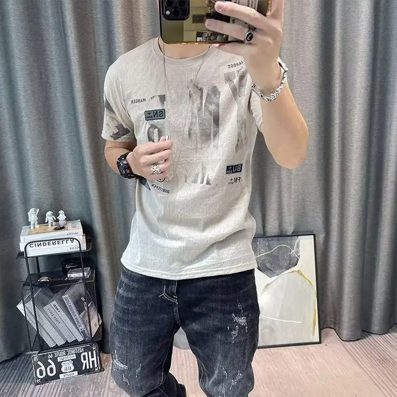 Men Printed Ice Silk T-Shirt Black Summer Casual — feature 8