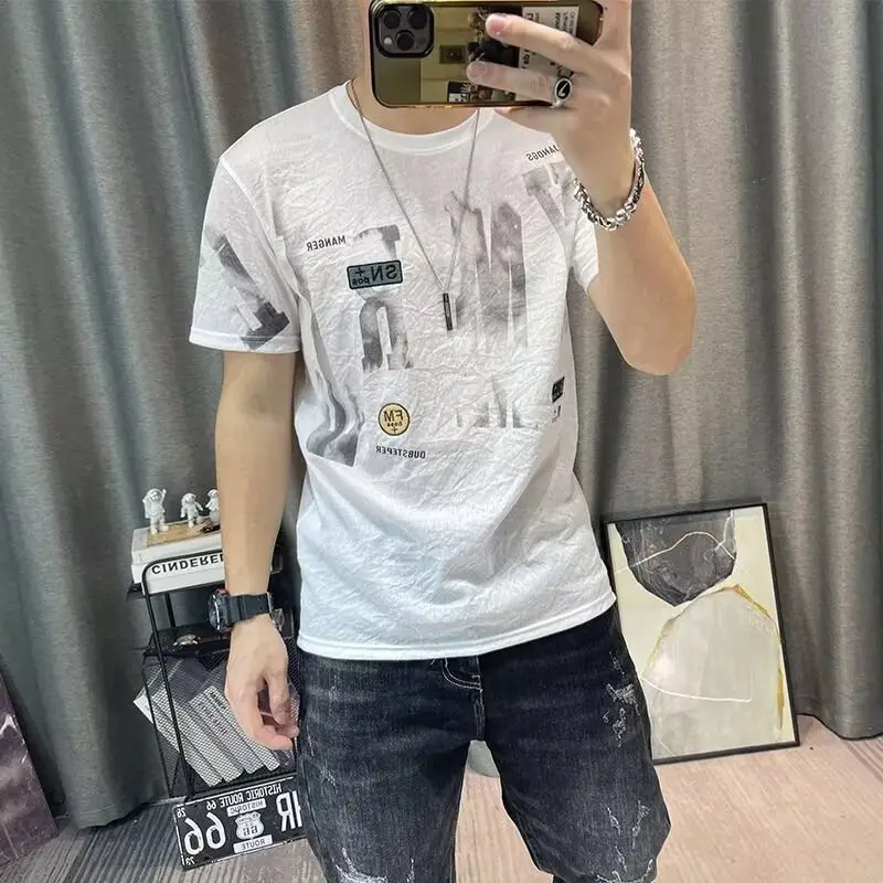 Men Printed Ice Silk T-Shirt Black Summer Casual — feature 9