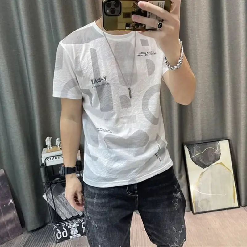 Men Printed Ice Silk T-Shirt Black Summer Casual - Image 6