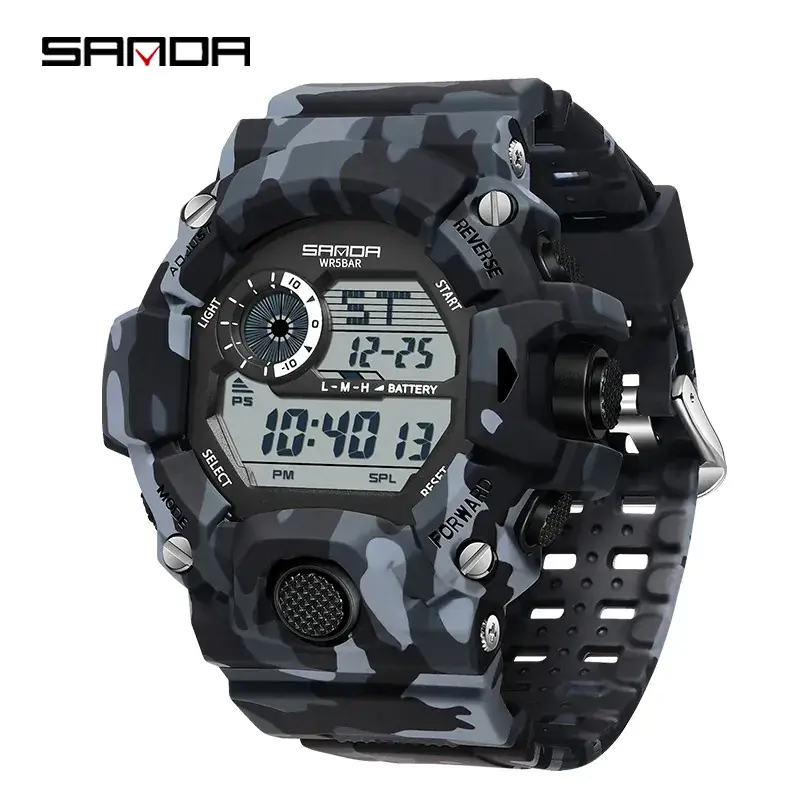 Sanda Camouflage Digital Watch for Men Waterproof Multi-Function - Image 2