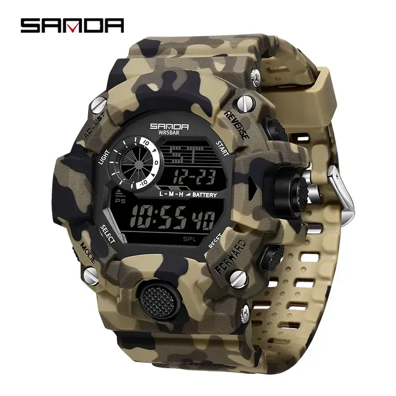 Sanda Camouflage Digital Watch for Men Waterproof Multi-Function - Image 3