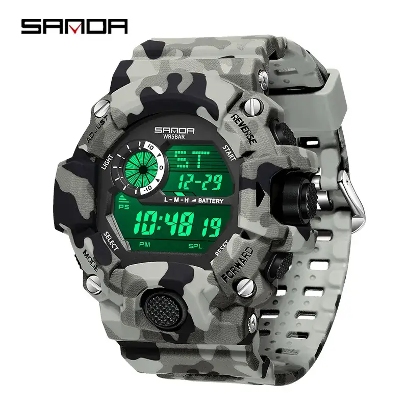 Sanda Camouflage Digital Watch for Men Waterproof Multi-Function - Image 6