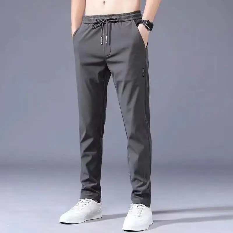 Men Black Straight Leg Sweatpants Loose Fitting Casual Pants