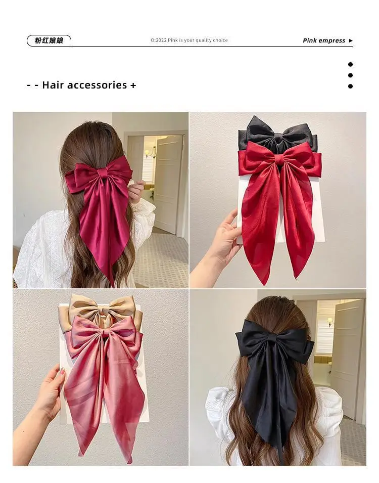 Super Long Hairpin Bow South Korea Elegant Back Head Hair Accessories Ribbon Women's High-end Top Clip Tie Hair Headwear Hairpin — feature 1