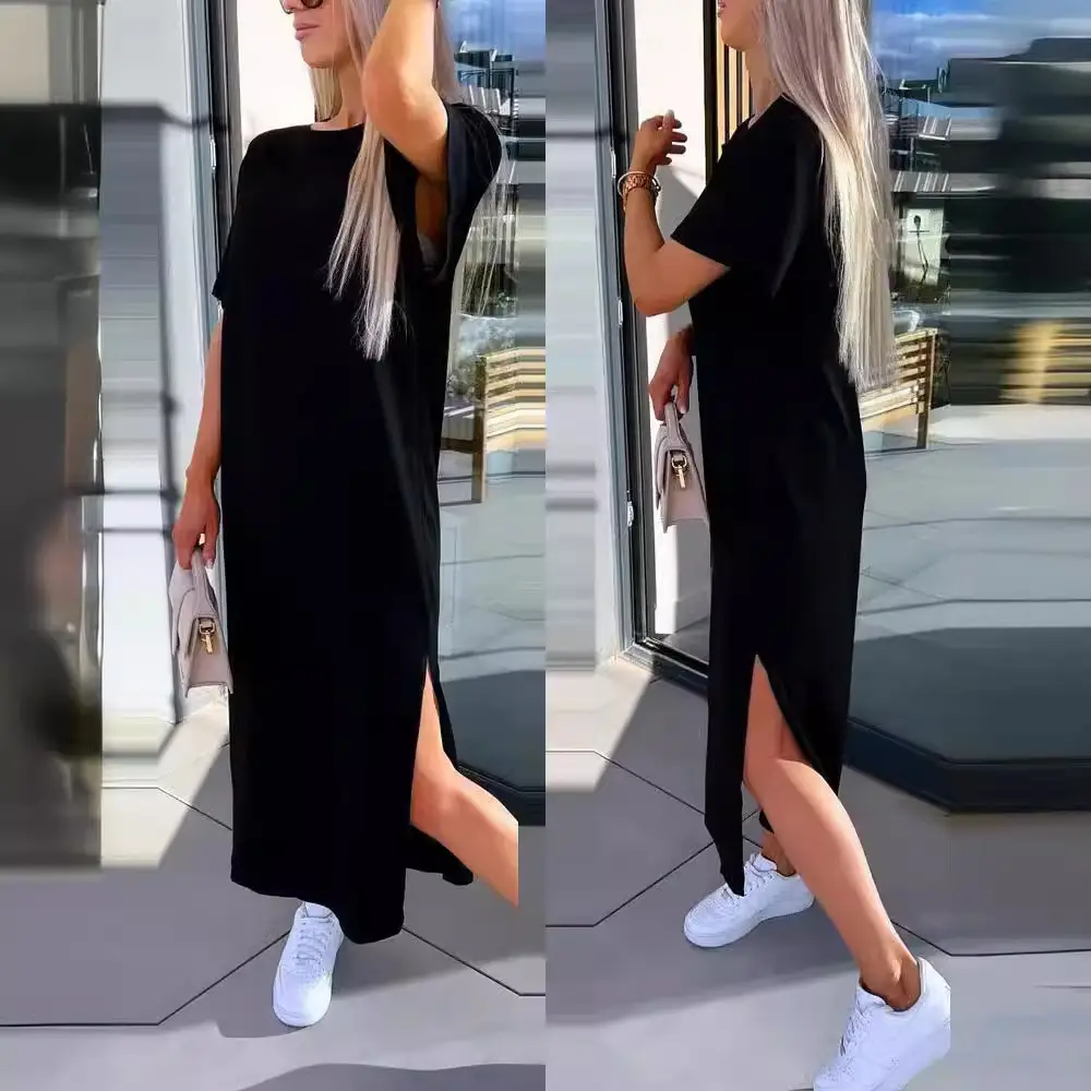 Women Light Blue Split Dress Summer Wear - Image 8