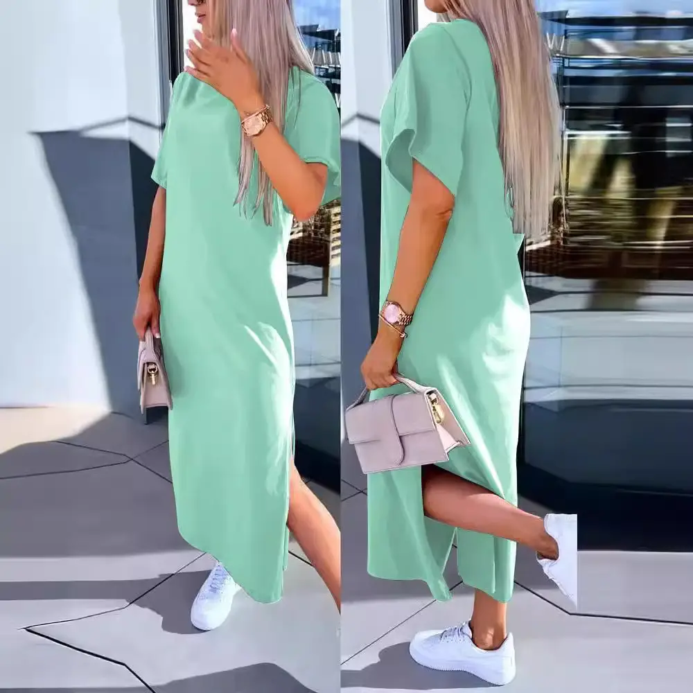 Women Light Blue Split Dress Summer Wear - Image 9