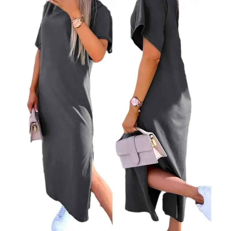 Women Light Blue Split Dress Summer Wear - Image 11