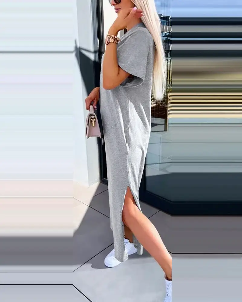 Women Light Blue Split Dress Summer Wear — feature 11