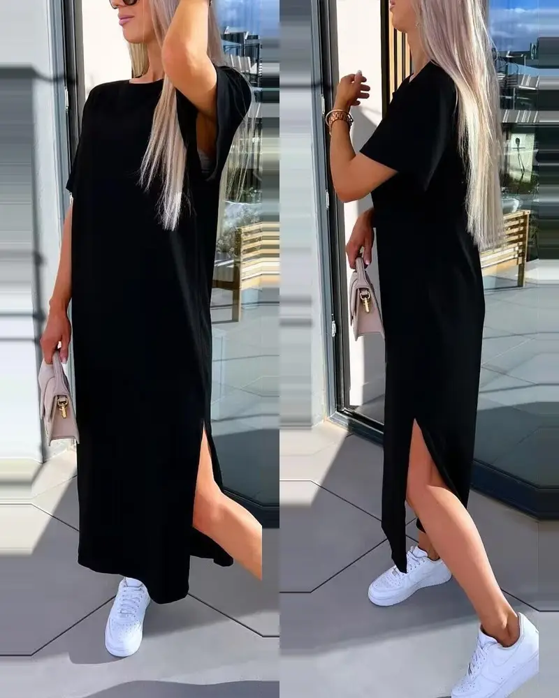 Women Light Blue Split Dress Summer Wear — feature 13