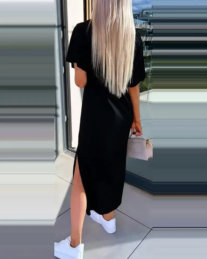 Women Light Blue Split Dress Summer Wear — feature 15