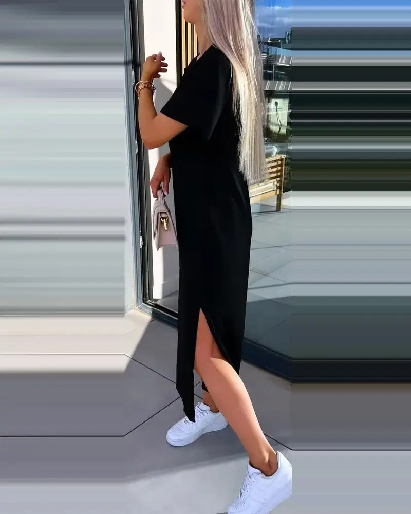 Women Light Blue Split Dress Summer Wear — feature 16