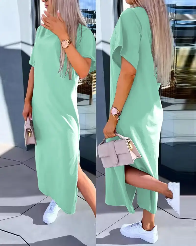 Women Light Blue Split Dress Summer Wear — feature 17