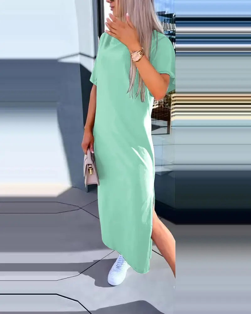 Women Light Blue Split Dress Summer Wear — feature 18