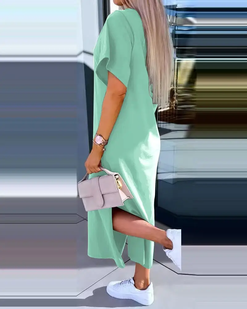 Women Light Blue Split Dress Summer Wear — feature 19