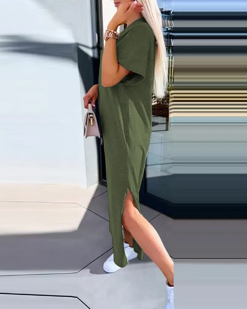 Women Light Blue Split Dress Summer Wear — feature 21