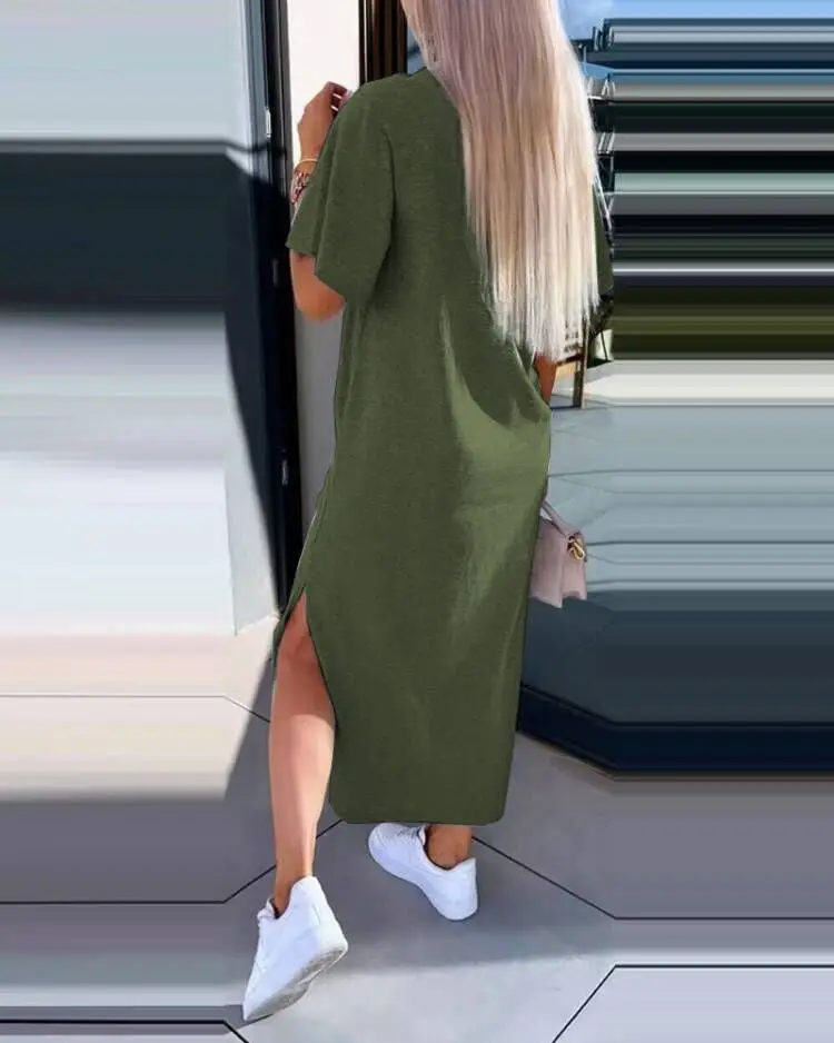 Women Light Blue Split Dress Summer Wear — feature 22