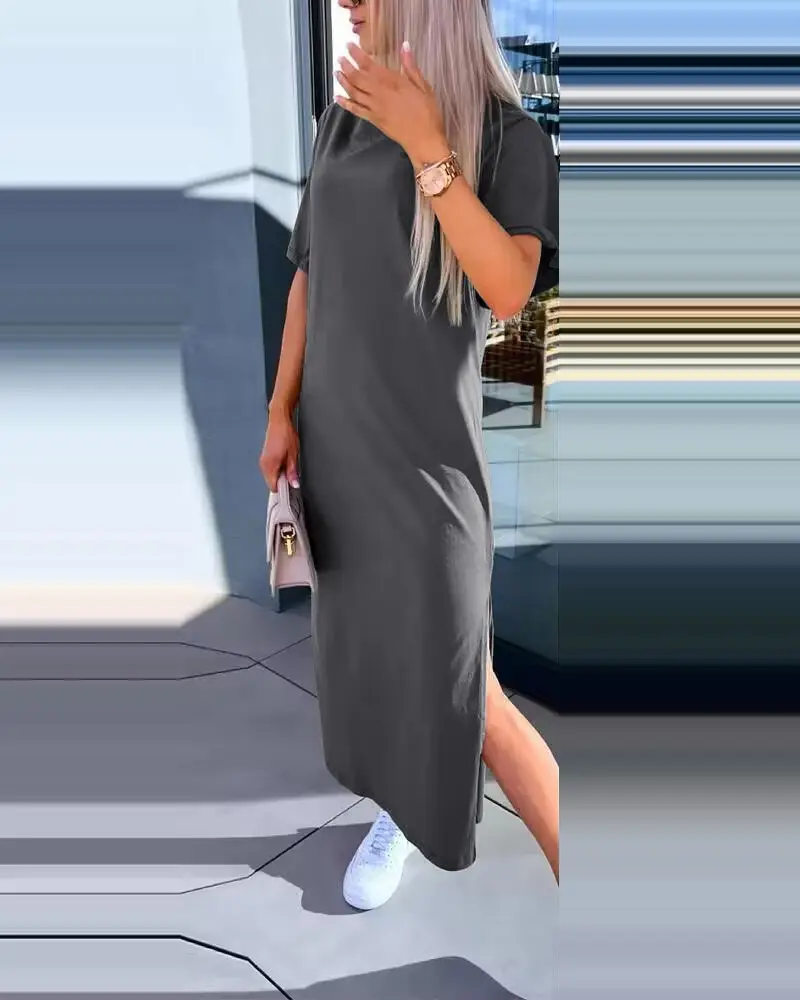 Women Light Blue Split Dress Summer Wear — feature 4