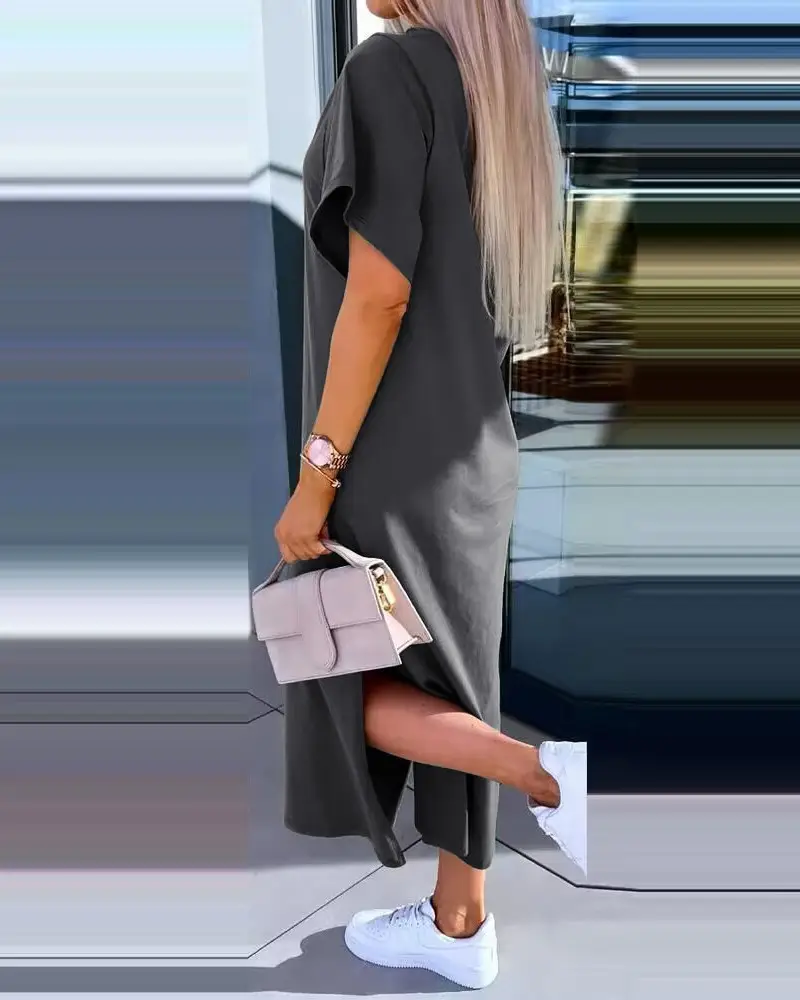 Women Light Blue Split Dress Summer Wear — feature 5