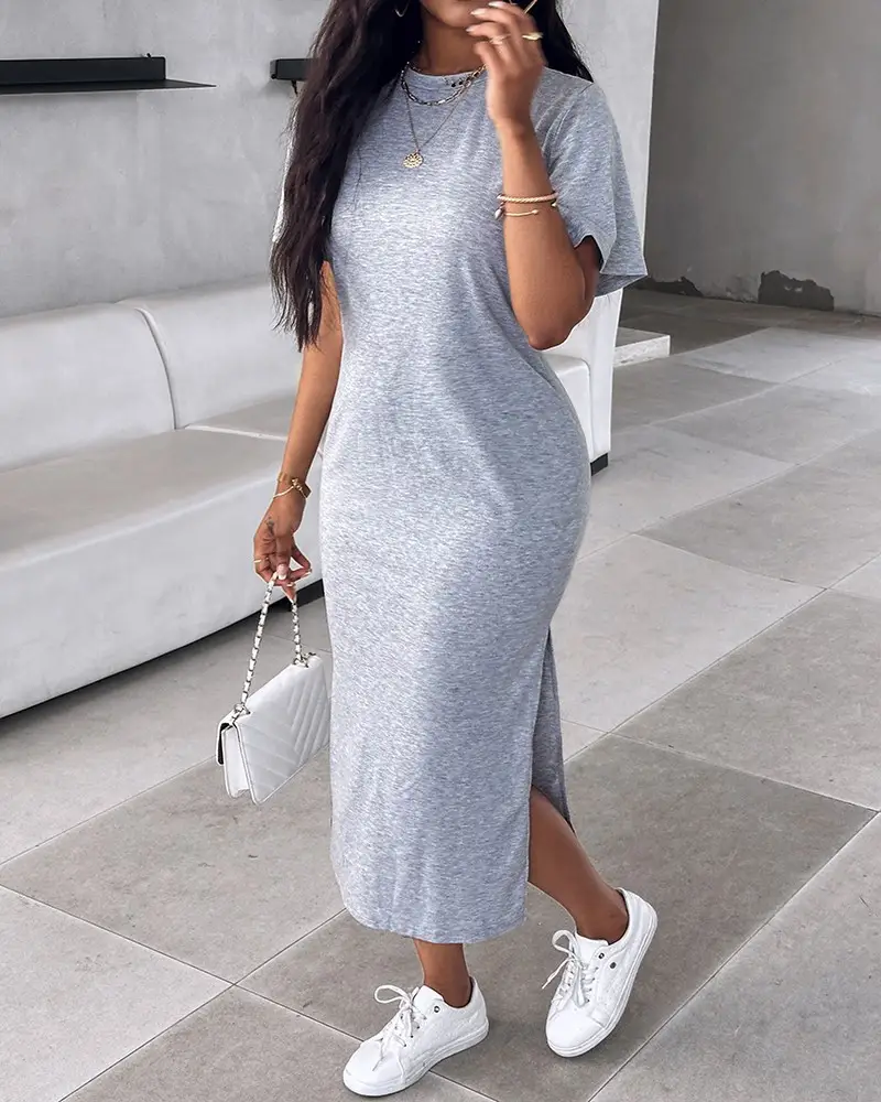 Women Light Blue Split Dress Summer Wear — feature 9