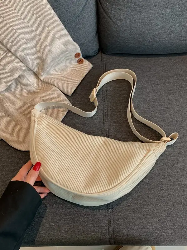 Women's Black Ribbed Crossbody Bag 2026 New Niche Design - Image 9