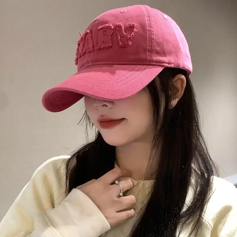 Women's Pink Embroidered Baseball Cap Large Circumference