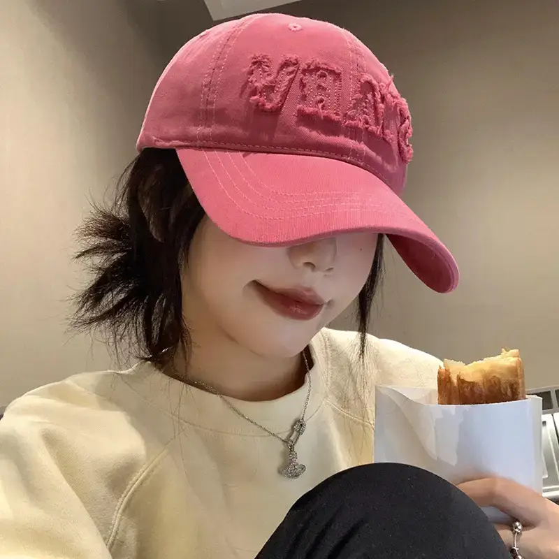 Women's Pink Embroidered Baseball Cap Large Circumference